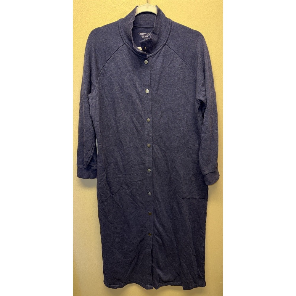 Coldwater Creek Lounger Blue Sweatshirt Robe Sleepwear Pockets Snaps Small